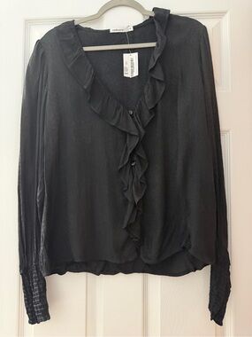 South Moon Under Black Ruffle V-Neck Blouse